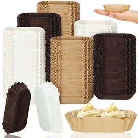 Mifoci 600 Pcs Mini Oval Cupcake Papers Disposable Brownie Baking Cups Cake Loaf Pan Liners Boat Shaped Muffin Cupcake Wrappers for Weddings Birthdays