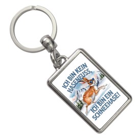 Alpine Snow Rabbit with Sunglasses Keyring No Rabbit Foot Humorous Keyring with Funny Saying for Animal Lovers, Grey, turquoise