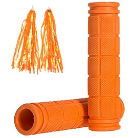 Bike Handlebar Grips with Tassel Streamers, Non-slip Soft Rubber Bike Handle Grips for Kids and Girls Boys, Mountain Bike MTB BMX Scooter Cruiser Bicycle Repair Replacement Parts (Orange with Tassel)
