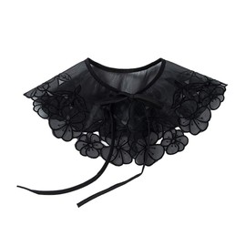 YAKEFJ Detachable False Collar Embroidery Neck Ruff Mini Cape Dickey Collar for Women Girls C-Black