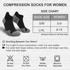 PAPLUS 6 Pairs Ankle Compression Socks for Women, Cushioned Running Socks with Arch Support, Low Cut, Targeted Compression