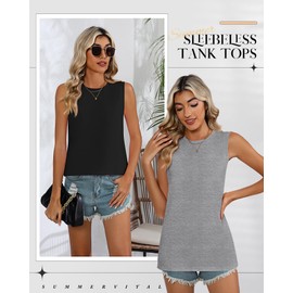 Riyiper 3 Pack Women's Sleeveless Tops, 2025 Loose Fit High Neck Tank Tops Casual Summer Muscle Shirts Ladies' Flowy Tees(XX-Large,Black, Dark Gray, Gray)