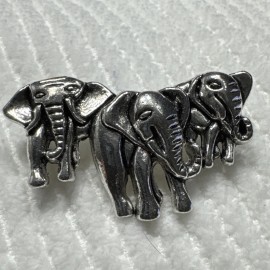 Silver Metal Alloy Triple Elephant Pendant Slide Charm