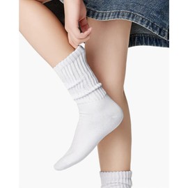 Fszsaa Crew Socks For Women Multipairs Cotton Cushioned Athletic Socks Retro Slouch Socks Mid Calf Rib Tube Socks