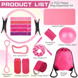 15 Pcs Home Pilates Essentials Kit for Women,Pilates Kit with 9 Inch Yoga Ball,Pilates Ring,Resistance Bands,Jump Rope,Workout Sets for Women,Pilates Equipment Set for Starter Toning Workout at Home