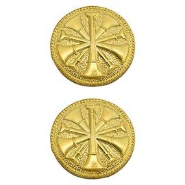 Smith & Warren Five crossed Fire Chief Bugles On Round Disc Collar Brass Rank Insignia Gold Finish Fire Uniform Pin