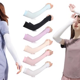 6 Pairs Cooling Arm Sleeves, UV Sun Protection Arm Sleeves Women Men, Compression Cooling Sleeve Arm Cover Cooling Arm Sleeves with Thumb Hole for Volleyball Fishing Golfing Cycling Outdoor Sports