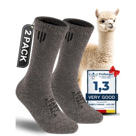 2-Pack Alpaca Wool Crew Socks, Thick Thermal Winter Socks Hunting Hiking Moisture Wicking Cushioned (CA/US, Alpha, Large, Regular, Regular, Dark Camel)
