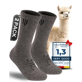 2-Pack Alpaca Wool Crew Socks, Thick Thermal Winter Socks Hunting Hiking Moisture Wicking Cushioned (CA/US, Alpha, Large, Regular, Regular, Dark Camel)