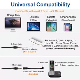 Wantek Wired Cell Phone Headset Mono with Noise Cancelling Mic, 3.5mm Phone Headset