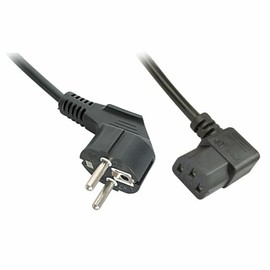 LINDY 30345 – Power Cable, Schuko Plug Angled to IEC C13 Angled, IEC 320, Power Cable for PCs, Monitors, Printers, Maximum Voltage 250 V (10 A), Colour Black, 2 m