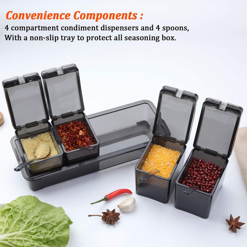 V·RESOURCING [ New Version Elegant Black Seasoning Box, 4 Pieces