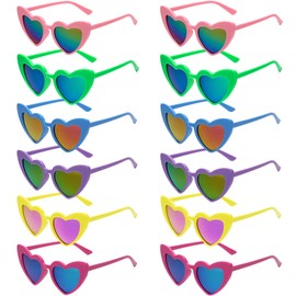 Joycabin Pack of 12 Children's Heart Sunglasses for Boys and Girls, Party Glasses with UV400 Protection, Neon Colour Funny Party Sunglasses for Summer, Beach, Party Accessories, Pool Party, Carnival