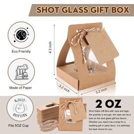 WANGDEFA 50 Pack Shot Glass Box Shot Glass Favor Bags for Wedding Bachelorette Bridal Shower Can Hold 2oz Shot Glass (Shot Glass Not Included) (50)