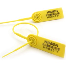 100 x plastic plumes with metal inlay by HIMEN | length 230 mm | sequentially numbered | with bar code | MPS-230C | seals | yellow