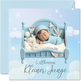 Stuff4 Card for Birth Boy - Welcome Little Boy - Baby Cards for Birth Baby Card Birth Baby Shower Congratulations, 145 mm Greeting Cards Birth Greeting Card