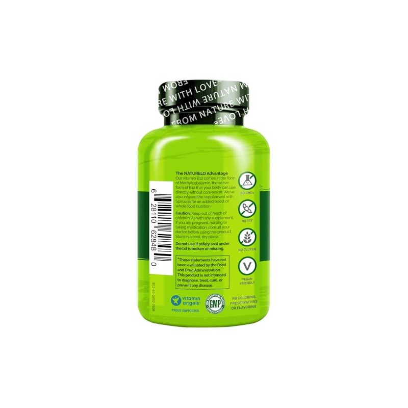NATURELO Vitamin B12 with Spirulina | 90 Capsules | 3