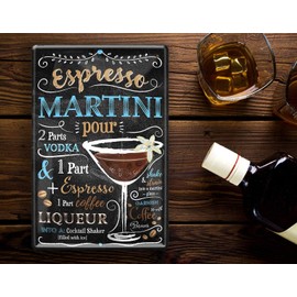 Schilderkreis 24 - Tin Signs Cocktail Recipe "Espresso Martini" Decorative Metal Sign for All Bar Counter or Pub Owners Gift for Birthday or Christmas 20 x 30 cm