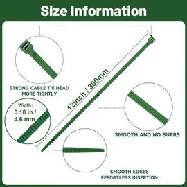 200pcs 12" Christmas Zip Ties,Heavy Duty Self Locking Nylon Cable Ties for Plants Gardening Farming Grid Wall Fence Home and Office, Decor Twist Tie Wraps for Christmas Tree Ornaments, Dark Green