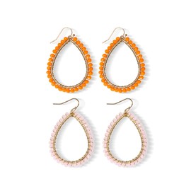 Bohemian Boho Beaded Teardrop Dangle Drop Earrings Hollow Sparkly Crystal Gold Wire Wrapped Crystal Earrings for Women Statement Jewelry-2pairs orange