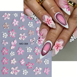 Spring Nails Stickers Flowers Nails Sticker 3D Embossed Pink Petals Self Adhesive Sticker Yellow Blue Flower Designs Nail Decals Green Nail Art Decals Summer Decals for Nail DIY Manicure 3Sheets