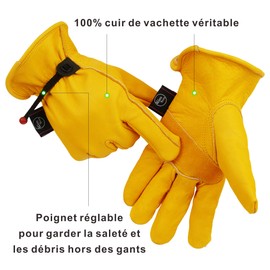 Kim Yuan Leather Work Gloves Grain Cowhide, with Ball and Tape Wrist Closure.For Yard Work, Gardening, Farm, Warehouse, Construction, Motorcycle, Men & Women XL 1 Pair