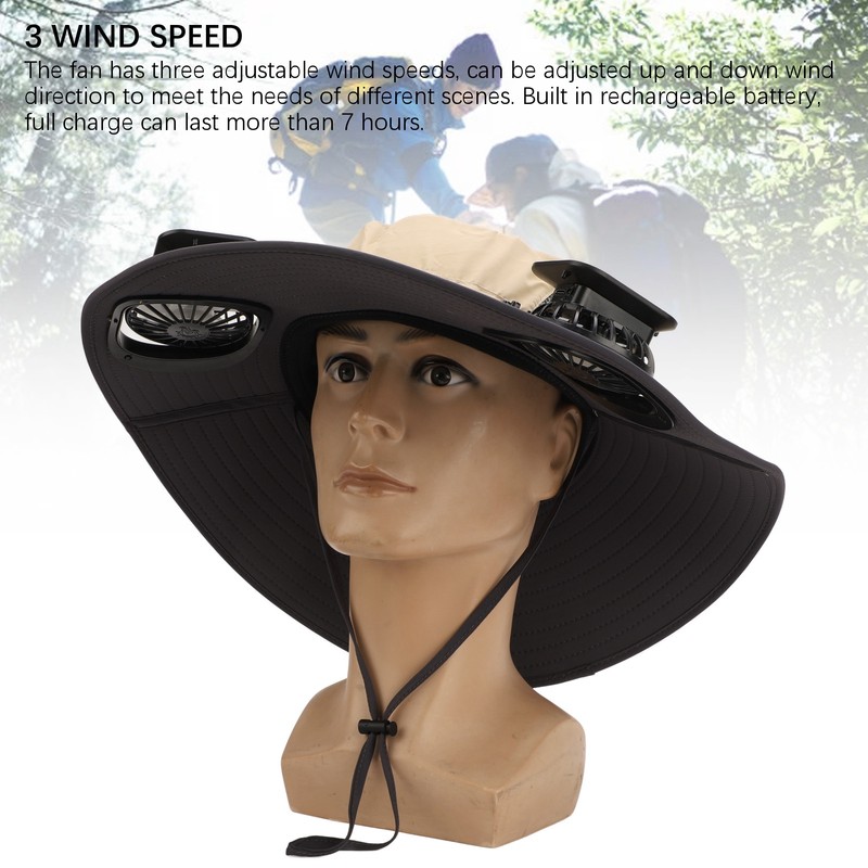 Detachable Sun Fan Hat 3 Speeds Adjustable UPF50 Breathable Wide