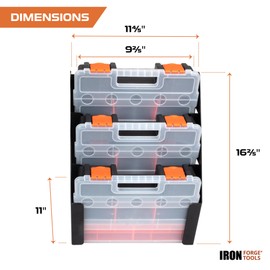Iron Forge Tools Small Parts Tool Organizer, Service Truck, Cargo Van Shelving- Metal Wall Mount Rack & 3 Hardware Storage Bin Nuts and Bolts Boxes