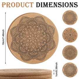 Pack of 4 Cork Trivets, 19 cm Diameter, Round Cork Coasters, Round Coasters, Heat Resistant Coasters, Non-Slip Pot Table Protector Mat for Pots, Glasses, Bowls, Vases