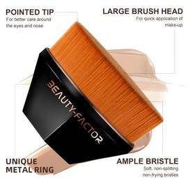 BEAUTYFACTOR Flawless Foundation Brush Flat Top Kabuki Top Face Brush for Blending Liquid Cream or Flawless Powder Cosmetics with Protective Case