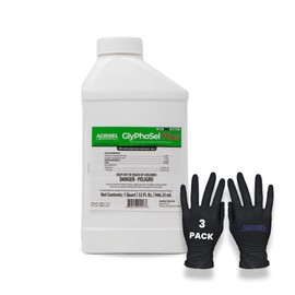 Agrisel GlyPhoSel Plus Weed Killer, Post Emergent, Long-Lasting Action, Eliminates Tough Weeds from Leaf to Root, for Non-Crop Areas, Includes 3-Pack of Agrisel Protective Gloves, 32 Ounces