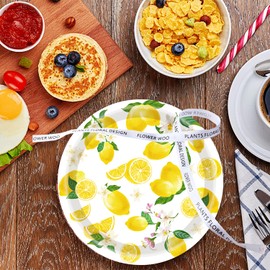 50PCS Lemon Party Supplies - 7" Lemon Paper Plates with Blue Tiles and Vintage Bird Leaves Design for Summer Birthday Parties