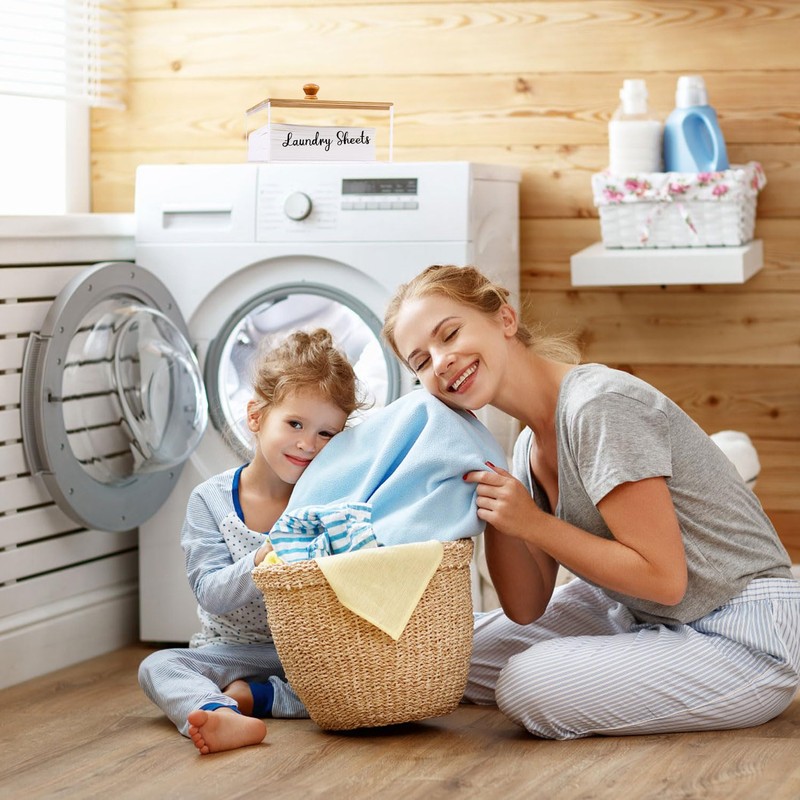 VOTLEVT Bamboo Laundry Detergent Sheets Holder with Acrylic Container, Organization