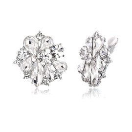 EVER FAITH Flower Clip On Earrings for Women Girls Rhinestone Crystal Flower Clip On Earrings Clear Silver Tone, Crystal, No Gemstone