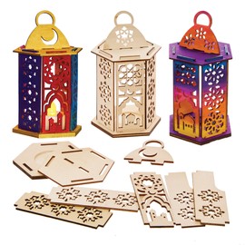 Baker Ross FX935 Ramadan Wooden Lantern Sets - Pack of 3, Religious Educational Craft Kits for Kids