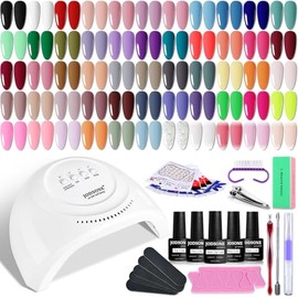 JODSONE Kit de Esmalte de Uñas en Gel de 60 Piezas con Luz UV, Capa Base y Capa Superior Removible, 55 Colores Brillantes, Kit de Uñas en Gel Serie Ma