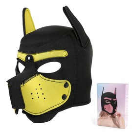Adults Neoprene Puppy Hood Mask Pup Play Gear, Removable Cosplay Dog Full Face Pup Hood Pup Mask (Yellow)