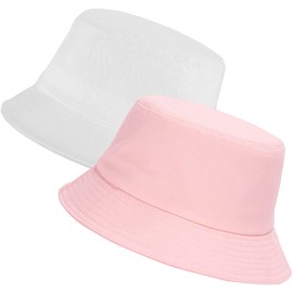 DRESHOW Fishing Hat, Sun Hat, Outdoor Foldable Summer Hat, Bucket Hat, Beach Hat for Men and Women, 2 Pack White & Pink