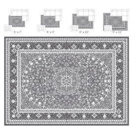 Lessymo Area Rugs 9x12 Living Room- Large Area Rug Machine Washable Area Rug for Bedroom Living Room, Vintage Rugs Boho Floral Medallion, Non-Slip Rubber, Low Pile, Kid & Pet Friendly, Grey White
