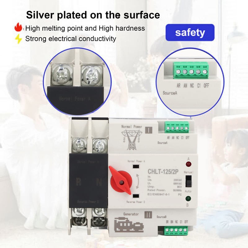 Dual Power Automatic Transfer Switch, CHLT-125/2P AC230V Millisecond Power Transfer