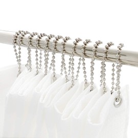 Nickel Shower Curtain Hooks, 6 Inch Ball Chain Design, 12 Pack Rust-Resistant Metal Curtain Rings for Bathroom Rods, Heavy Duty 4.5mm Shower Curtain Hangers