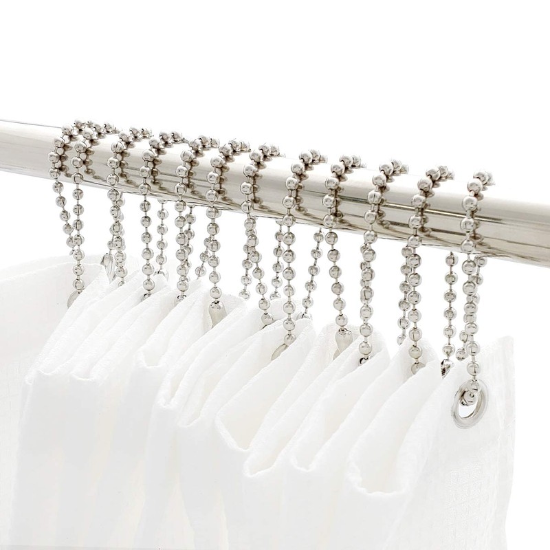 Nickel Shower Curtain Hooks, 6 Inch Ball Chain Design, 12