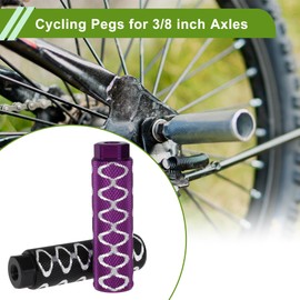 REPAIROCK 4 Pcs Aluminum Alloy Anti-Skid Bike Pegs 100mm Length Circle Texture Bicycle Backseats Stands Cycling Foot Pegs 3/8 Inch Axles Black Purple