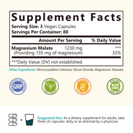 NatureMyst Magnesium Malate, Chelated Form, Highly Absorbable, Non-Buffered, Gentle on Stomach, for Adults & Children, Flexible Dose, Energy Production, Nerve & Muscle Function, 240 Vegan Capsules