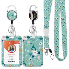 ID Badge Holder with Lanyard, Retractable ID Badge Card Holders, Removable Neck Lanyard Strap with Badge Reel and Vertical ID Holder for Nurse Students (Flower 2)