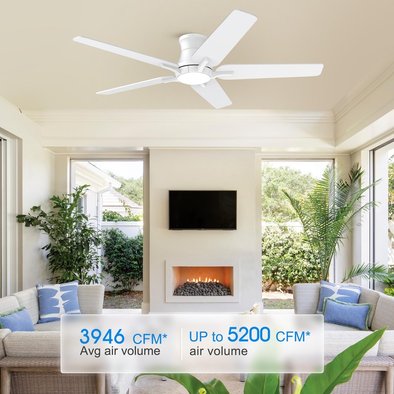 POCHFAN 52 Inch White Ceiling Fans with Lights and Remote,