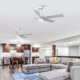WHOSE LAMP White Ceiling Fans with Lights and Remote, Indoor Outdoor Ceiling Fans for Patios Bedroom Living Room, Reverse DC Motor, Dimmable LED Light, 3 Color Tone, DOE ETL Tested, 48 Inch