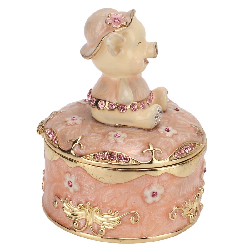 Pig Hinged Jewelry Box Hollow Design Cute Appearance Hand Painted