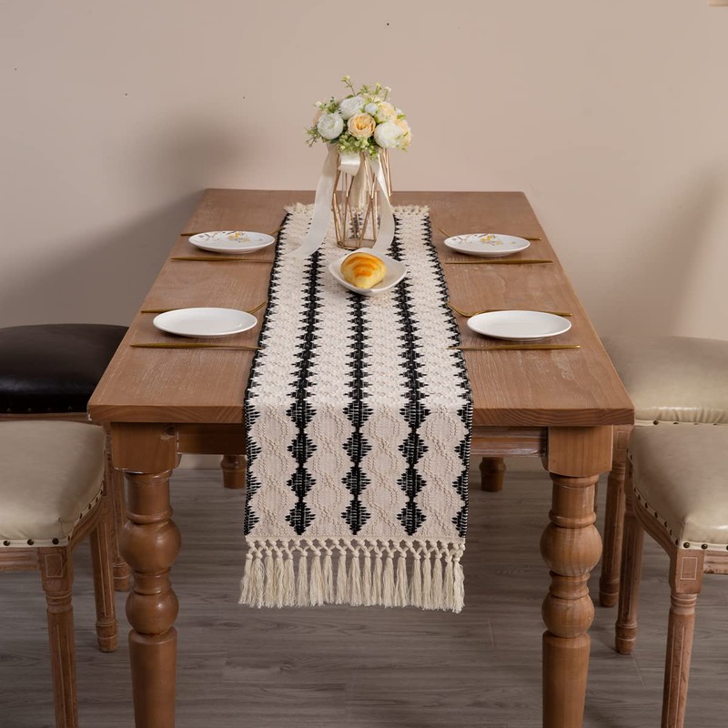 Gxfctys Table Runner, Modern Farmhouse Table Runner, Black and Beige