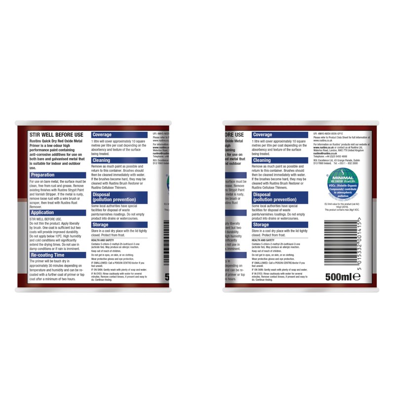 Rustins REDOW500 Quick Dry Red Oxide 500ml, 500 ml